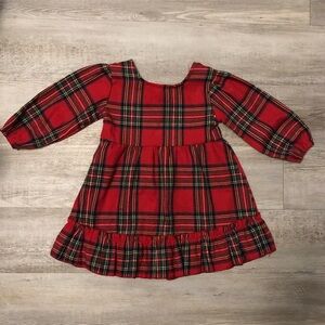 Red Plaid Long Sleeve Holiday Dress